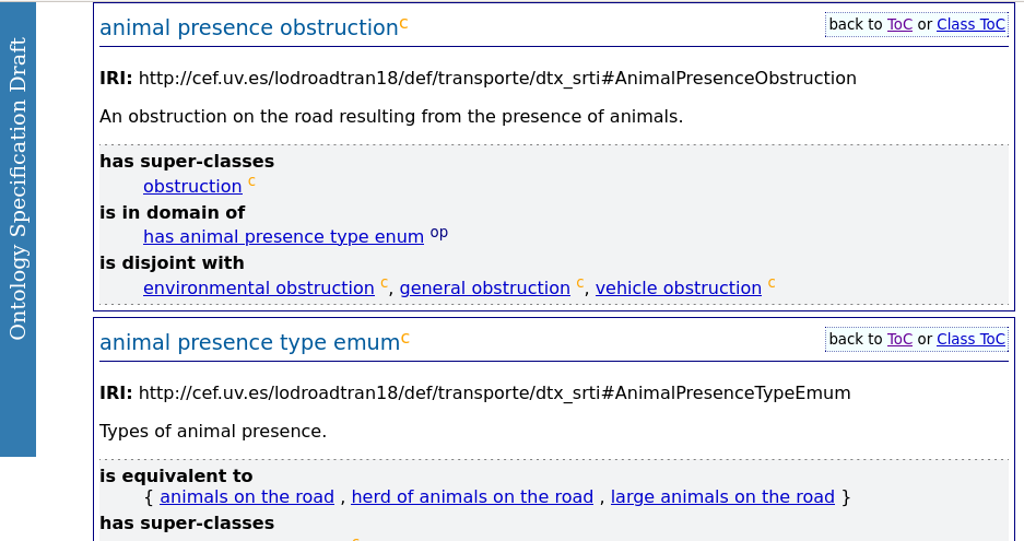 Ontology Specification - details about animal presence obstruction class